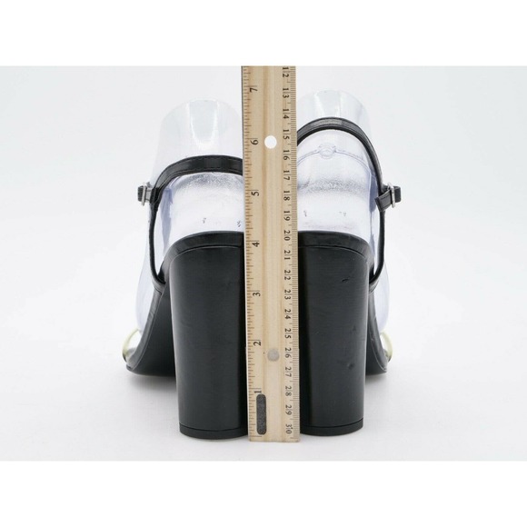 BCBG Sandals Womens 8 Black Faux Leather Ankle Strap High Heel Ilsie Buckle - Picture 8 of 10